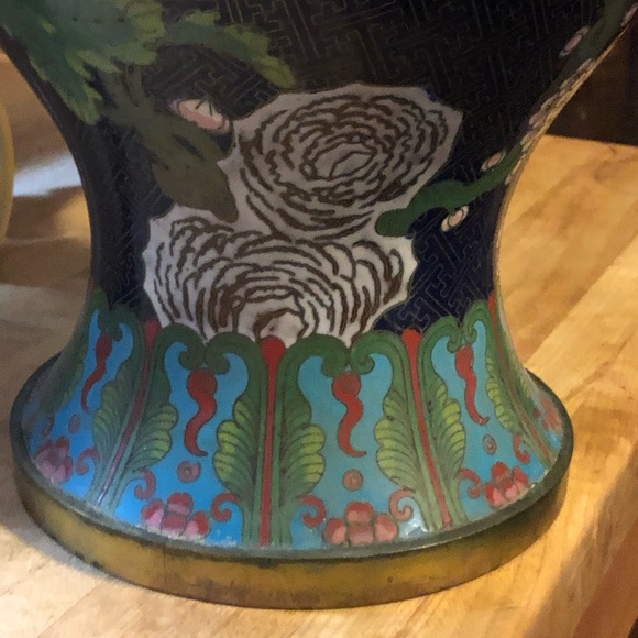 Large Qing Dynasty  Cloisonné Turquoise  Floral Vase - Picture 10 of 13